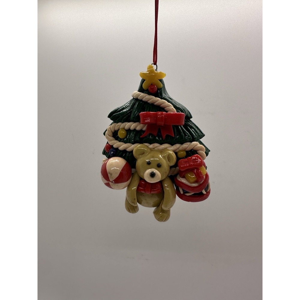 Teddy Bear Christmas Tree Ornament Vintage‎ Style Polymer Holiday Decor